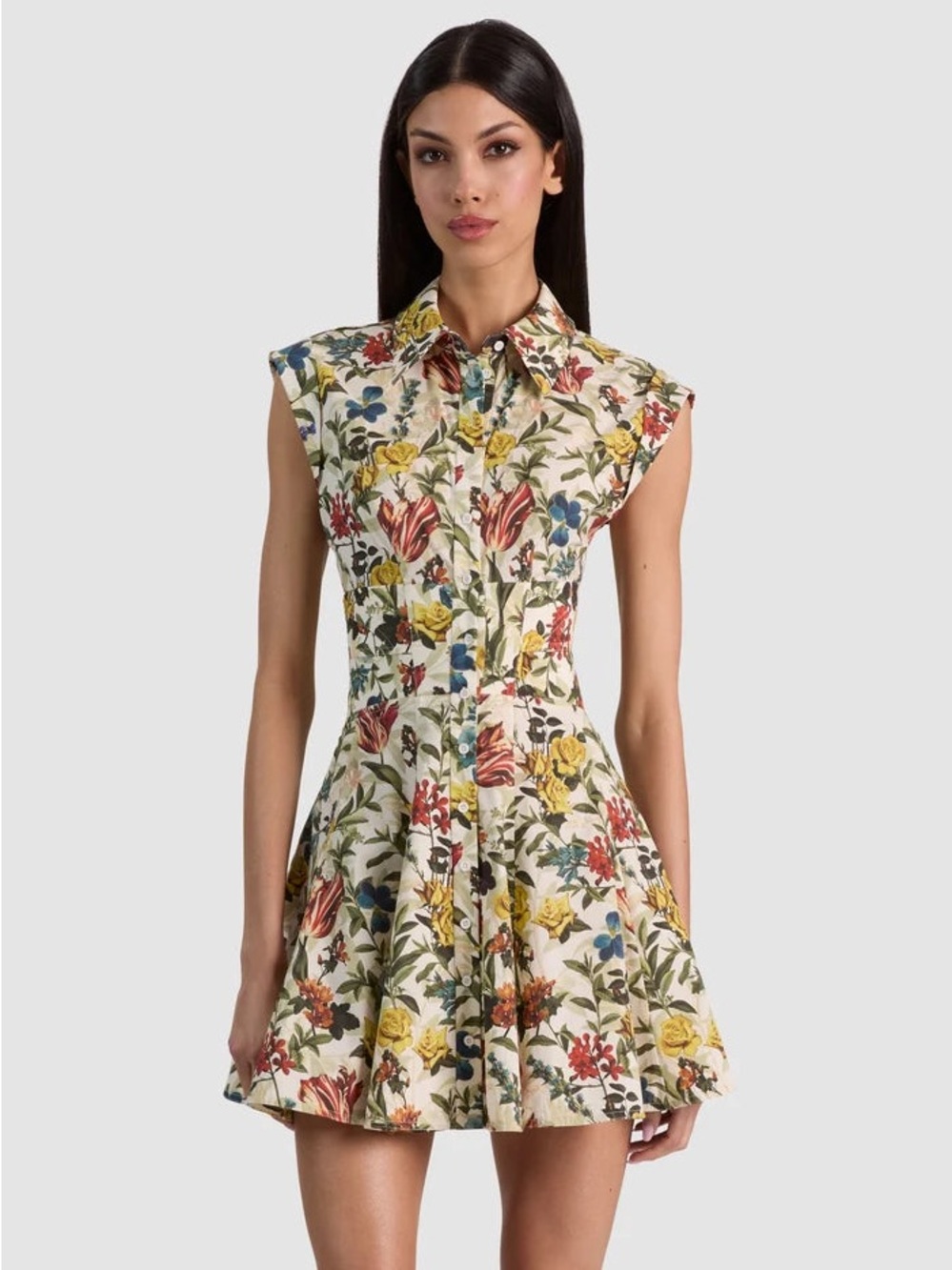 NEW Alice+Olivia KIM PANELED CORSET FLARED MINI SHIRT DRESS - Picture 2 of 16